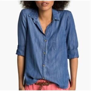 Anthropologie Cloth & Stone Pure Tencel Denim Chambray Button Hi-Low Blouse